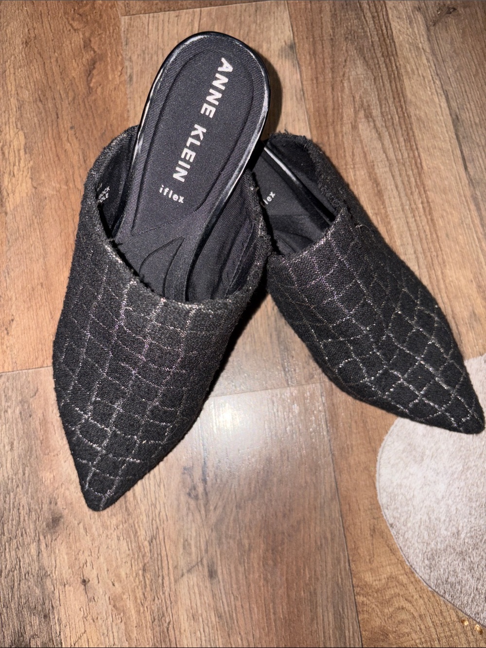 Anne Klein Idelle Black Kitten Heels Plaid Pointed Toe Mules 8.5